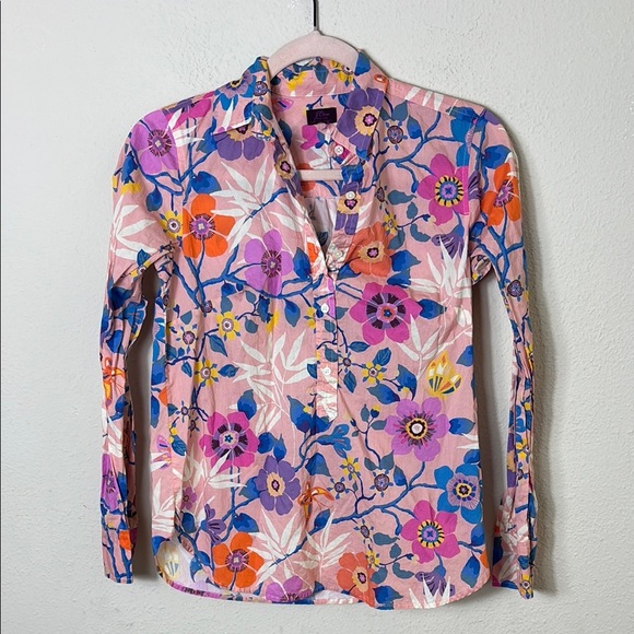 J. Crew Liberty Fabric Partial Button Down Floral Long Sleeve Shirt size 2 - Picture 1 of 8